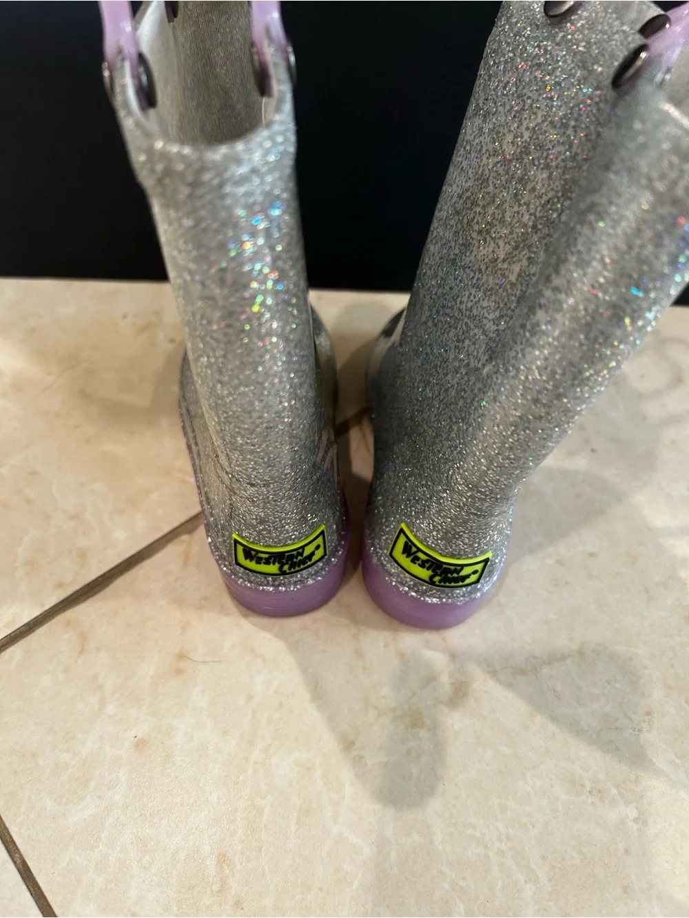 Western Chief Abby Glitter Light-Up Silver Rain Boots Girls Size 8 Toddler